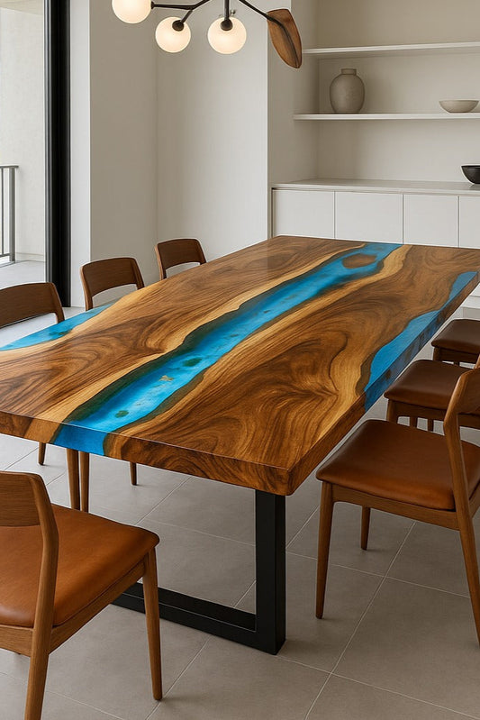 Seashore Epoxy Table with Starfish & Seashell Inlays